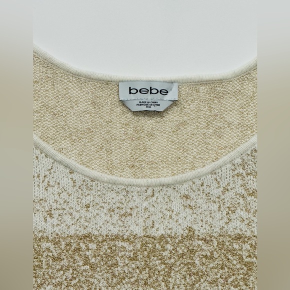 bebe Women's Sz M Pullover Cold Shoulder Sweater Beige/Gold Short Sleeves - Picture 3 of 3